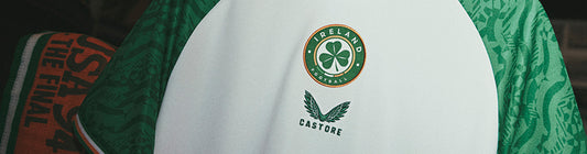 Ireland national football team hype kit by Castore with green sleeves and clover crest