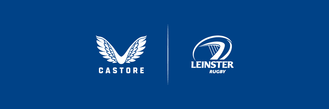 Castore and Leinster Rugby partnership logos on a blue background