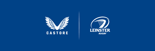 Castore and Leinster Rugby partnership logos on a blue background