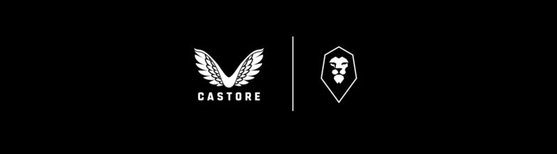 Castore and Salford City partnership banner showing Castore logo and Salford City crest on black background