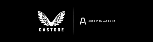 Castore and Arrow McLaren SP partnership banners on a black background