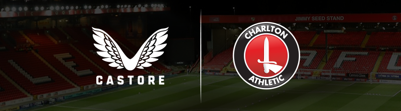 Castore and Charlton Athletic logos displayed on a stadium background.
