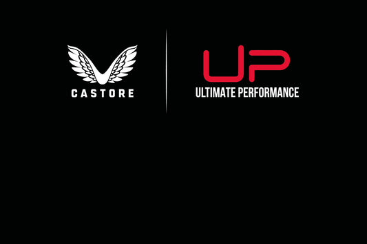 Castore and Ultimate Performance logos on a black background