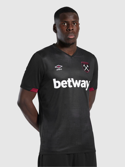 West Ham 24/25 Away Jersey in black with betway sponsor and club crest