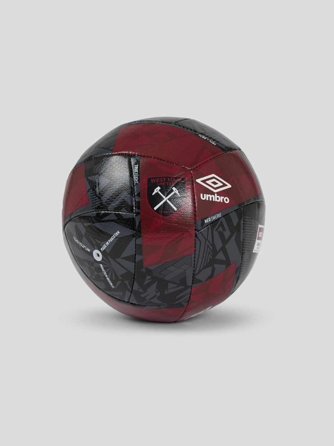 West Ham United Neo Swerve Mini Size 1 football in black and red patchwork with crest and Umbro logo