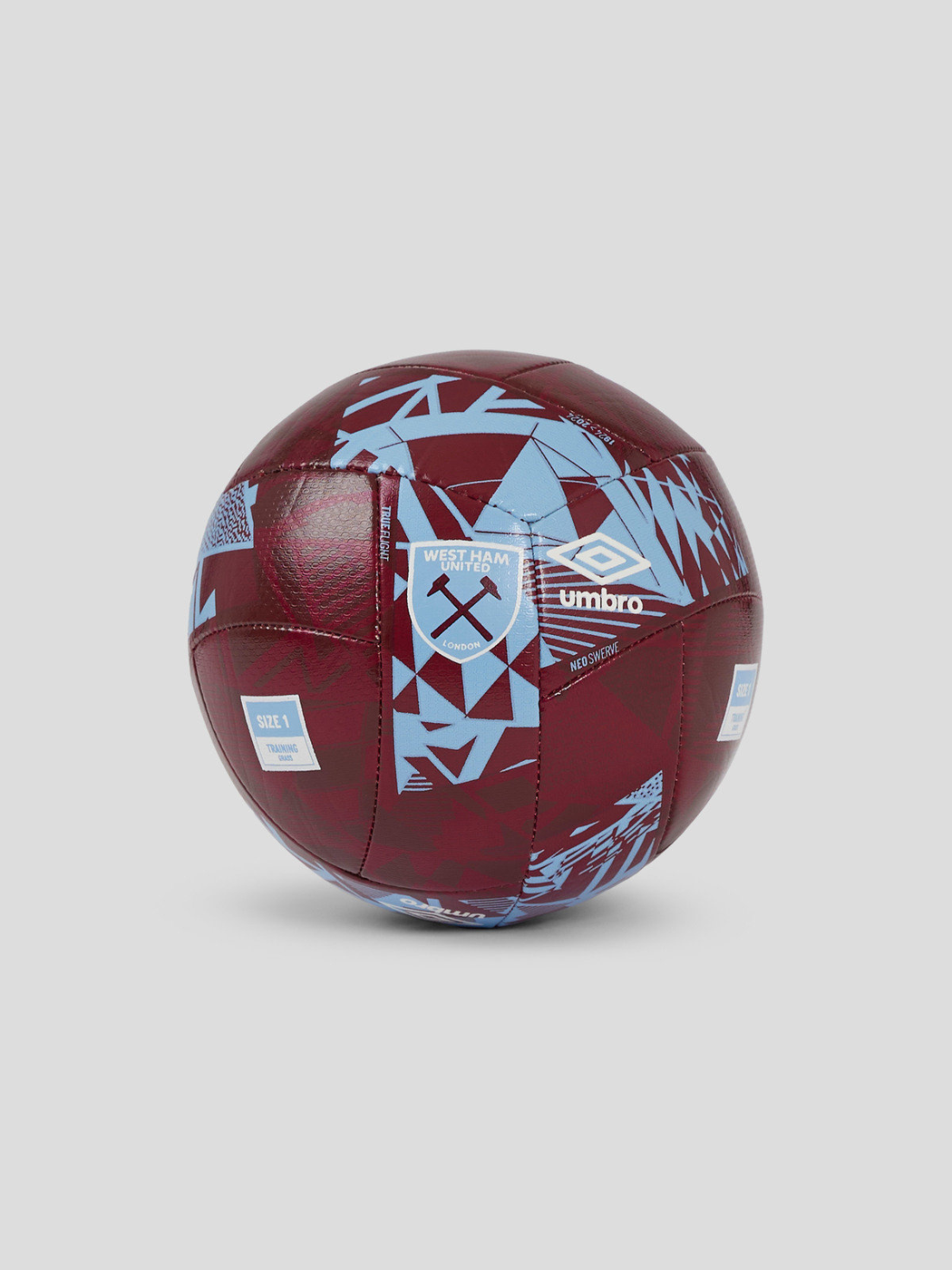 West Ham United Neo Swerve Mini size 1 football in claret with blue geometric graphics