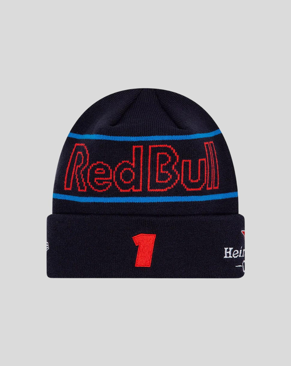 Oracle Red Bull Racing cuff beanie navy with bold red Red Bull logo and blue stripes