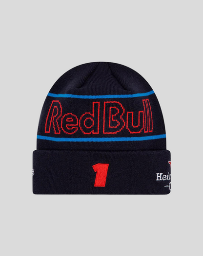 Oracle Red Bull Racing cuff beanie navy with bold red Red Bull logo and blue stripes