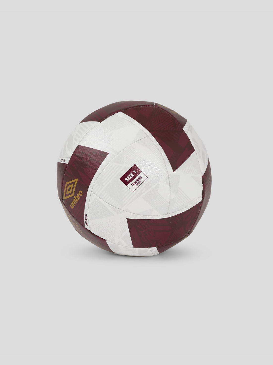 Side view of West Ham United Neo Swerve Mini size 1 football in white and maroon panels with crest