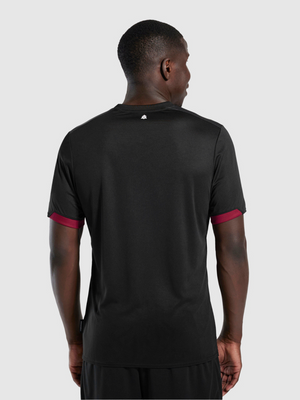 Back view of black West Ham 24/25 Away Jersey with small back crest and burgundy sleeve trim