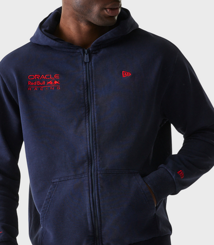 Navy blue zip hoodie with Oracle Red Bull Racing logo on the left chest and New Era flag on the sleeve