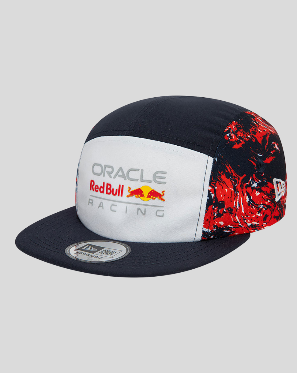 Print Camper cap featuring Oracle Red Bull Racing logo on the white front panel with a navy crown and red graphic side panels