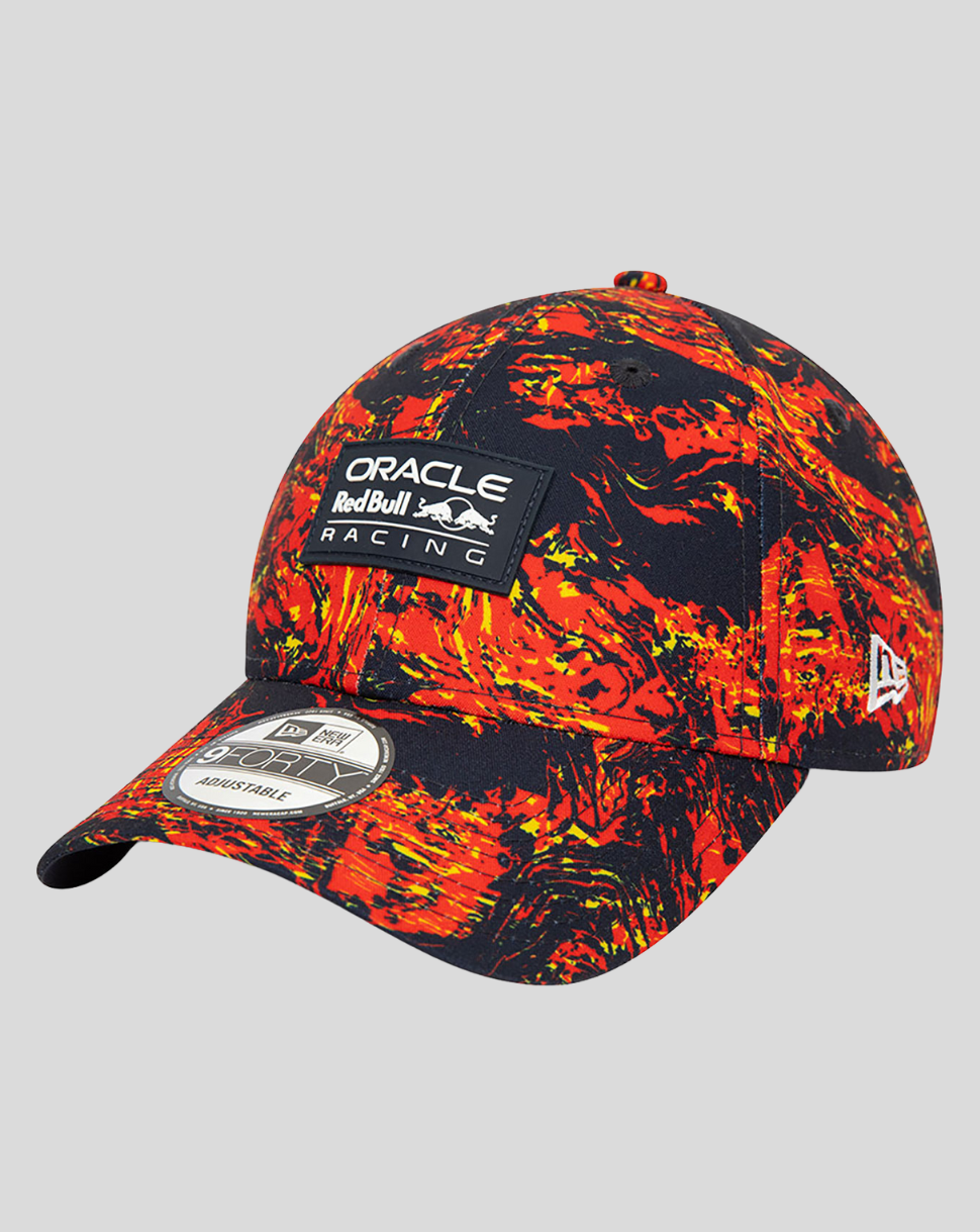 Oracle Red Bull Racing Print 9Forty cap with a fiery orange red pattern and front logo patch
