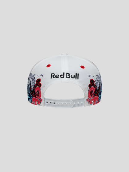 Rear view of white New Era 9Seventy cap with Red Bull Racing logo and colorful side artwork
