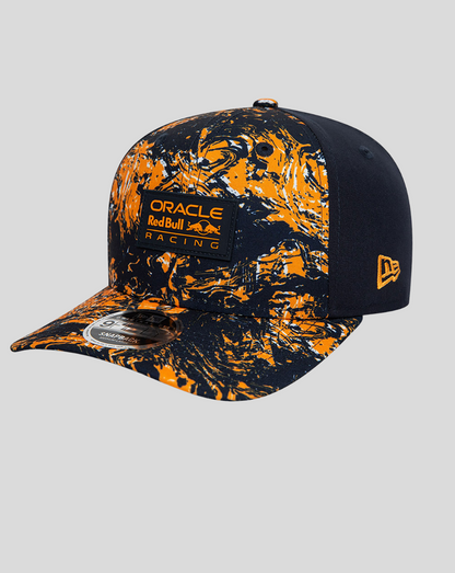 Oracle Red Bull Racing Print 9Fifty cap with orange navy splatter pattern and logo patch