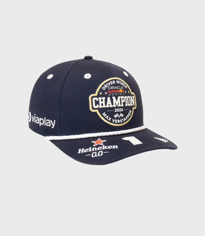 Navy cap with white rope trim and champion patch, brim displays Heineken and Viaplay logos.