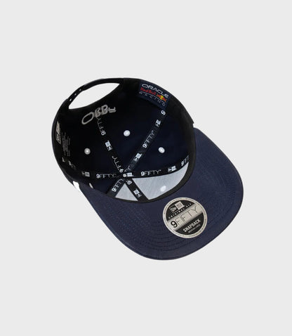 Inside view of a navy Red Bull cap showing Oracle Red Bull Racing label on the crown