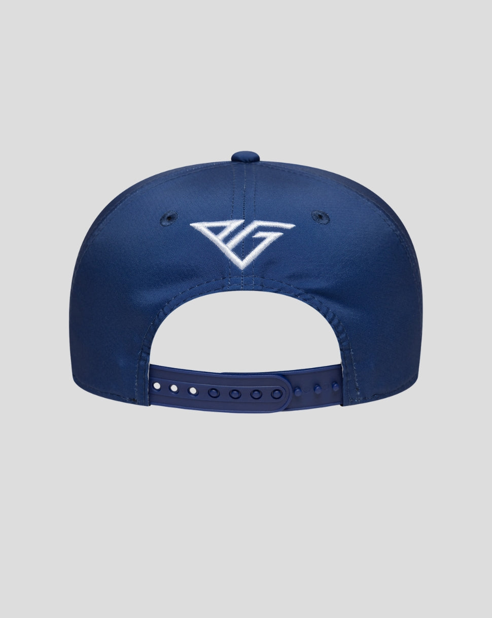 Back view of blue New Era 9Seventy cap with Alpine branding and adjustable snapback.