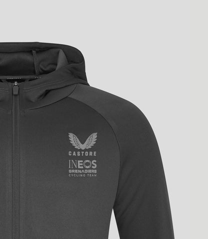 Close up of the grey hoodie upper chest with Castore and INEOS Grenadiers logos visible