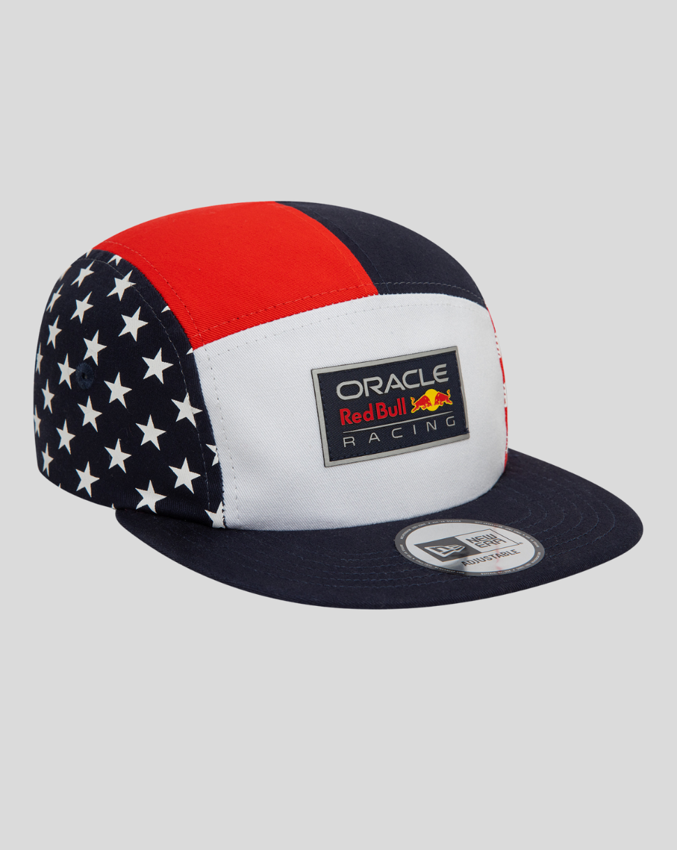Flag themed Oracle Red Bull Racing cap with red white navy panels and a logo patch on the front
