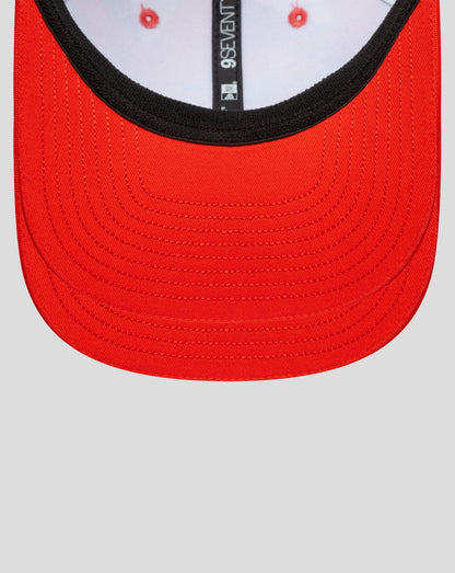 Bright red 9Seventy cap with curved brim and interior 9SEVENTY branding.