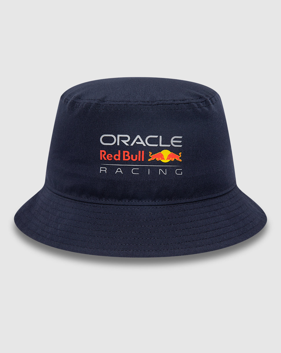 Navy blue Oracle Red Bull Racing unisex team bucket hat with front logo and New Era flag on the left