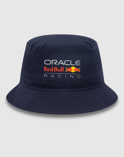 Navy blue Oracle Red Bull Racing unisex team bucket hat with front logo and New Era flag on the left