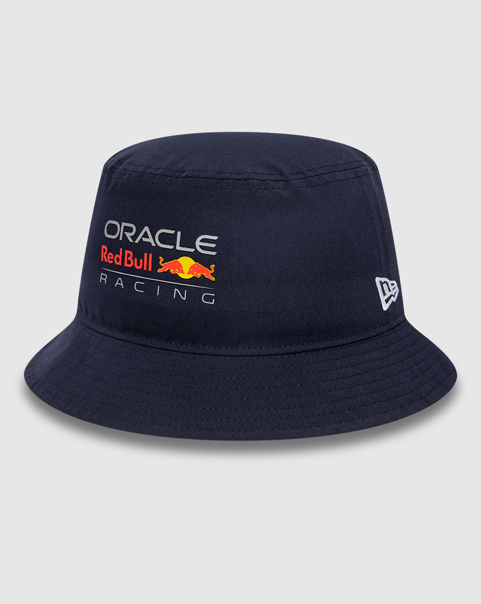 Navy bucket hat with Oracle Red Bull Racing logo on front and New Era flag on the side