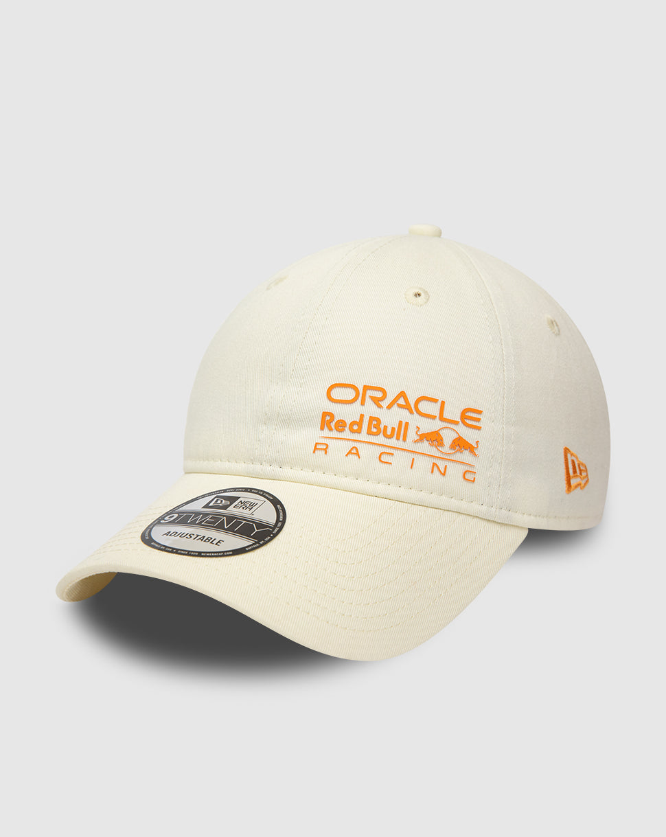 Cream Red Bull Racing 9Twenty cap with orange Oracle Red Bull Racing logo on the front left panel and New Era flag on the side