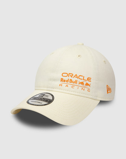 Cream Red Bull Racing 9Twenty cap with orange Oracle Red Bull Racing logo on the front left panel and New Era flag on the side