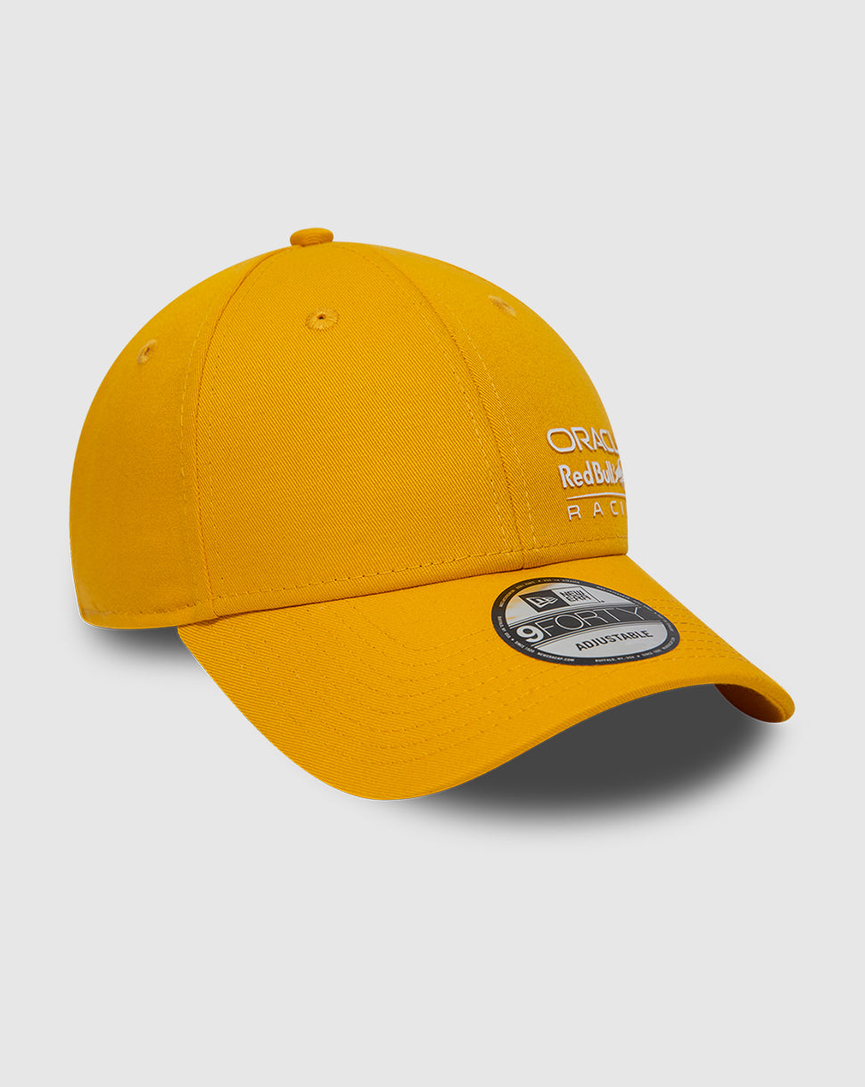 Bright yellow Red Bull Racing 9FORTY cap with Oracle logo on the front and New Era flag on the side, curved visor and strapback