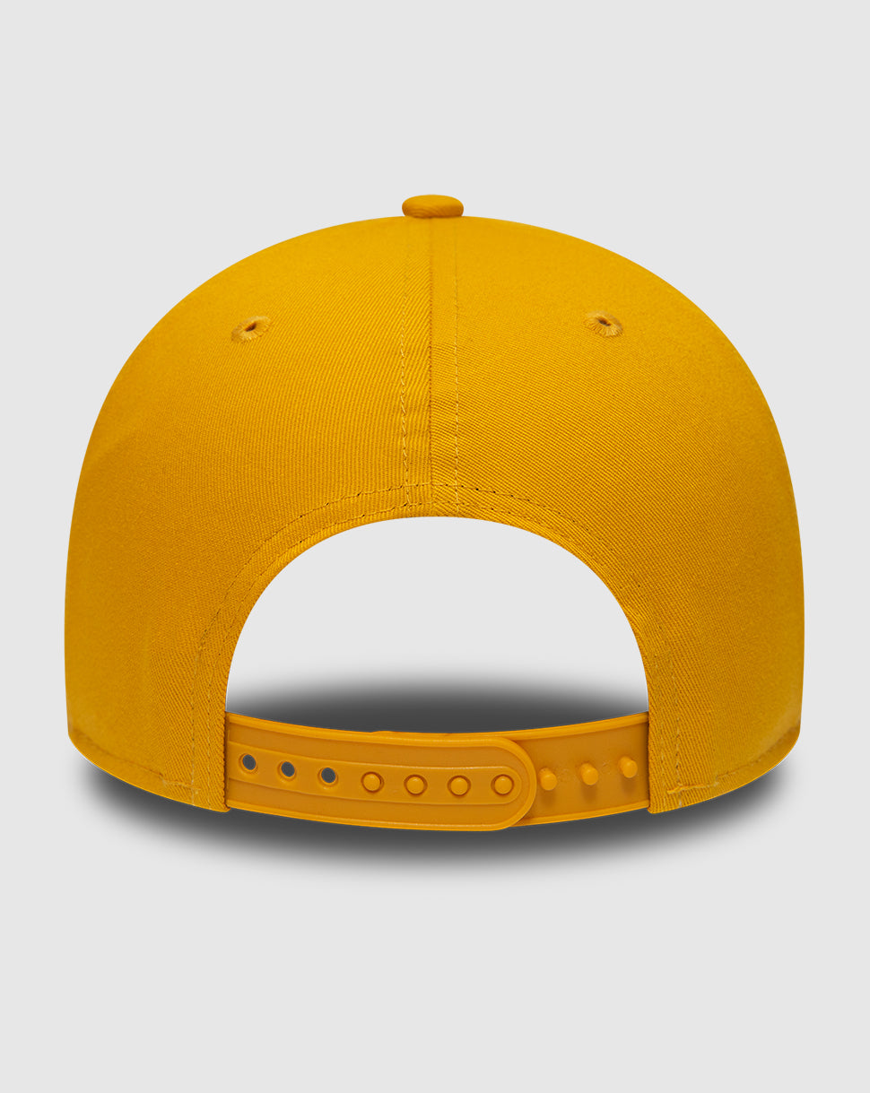 Back view of bright yellow Red Bull Racing 9FORTY cap featuring strapback closure and curved visor