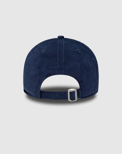 Back view of navy corduroy Red Bull Racing 9FORTY cap with adjustable strap and metal buckle