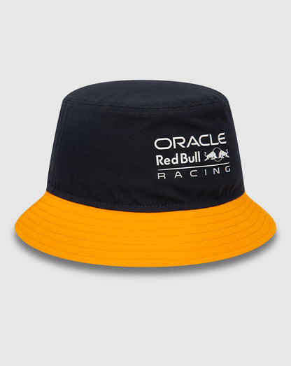 Navy Red Bull Racing bucket hat with orange visor and front logo, New Era flag on the left