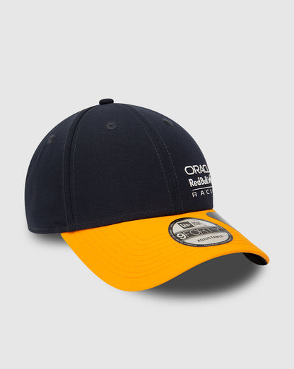 Navy Oracle Red Bull Racing Repreve 9FORTY cap with orange curved visor and front left logo