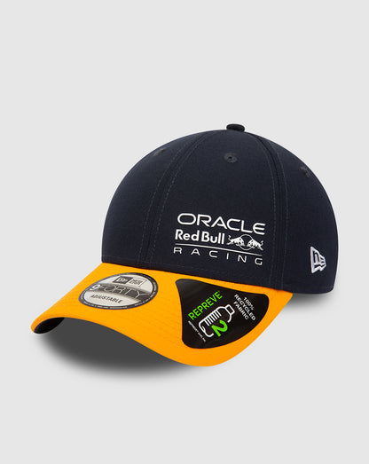 Navy Red Bull Racing Repreve 9FORTY cap with orange curved visor and front left logo
