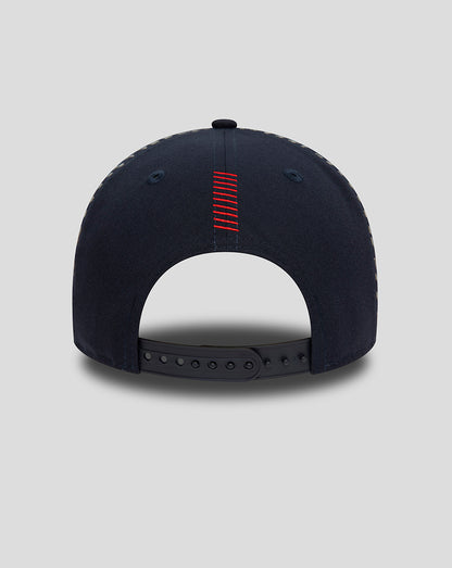 Back view of navy Oracle Red Bull Racing Las Vegas 9Forty cap showing red center stitching and adjustable strap