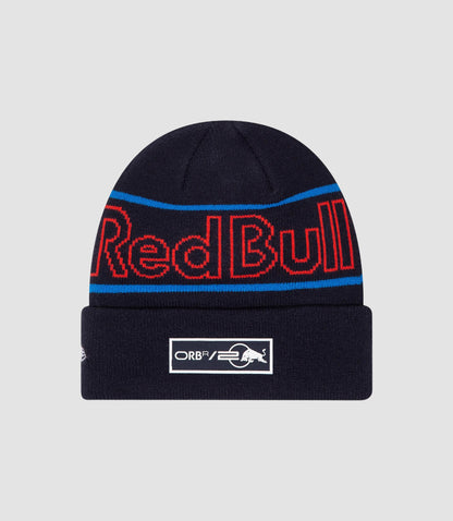 Oracle Red Bull Racing Junior Team cuff beanie for kids navy knit with blue stripes and logo patch