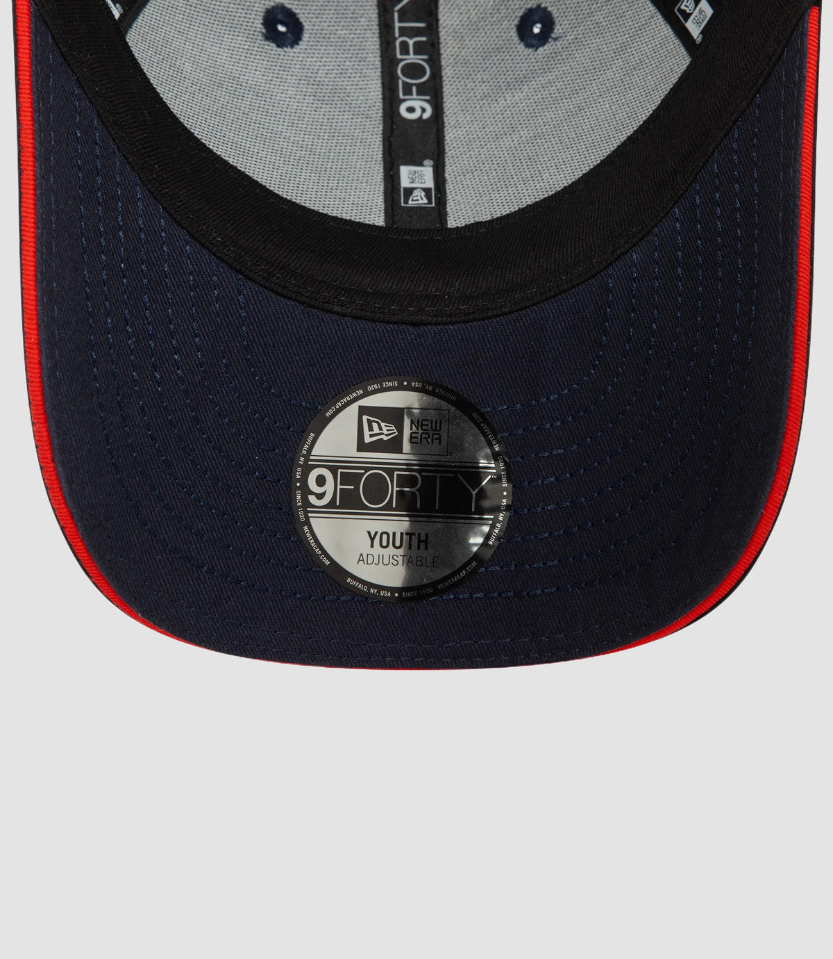 Back view of a navy 9Forty cap with an adjustable strap and New Era logo on the brim
