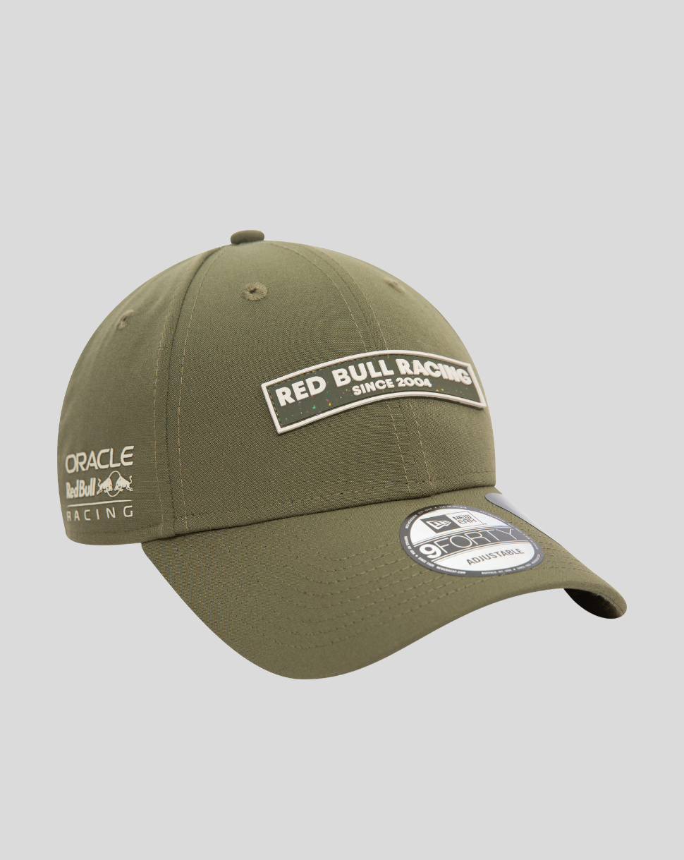 Olive Repreve 9Forty cap with Red Bull Racing wordmark on the crown, Oracle Racing logo on the side and New Era flag.