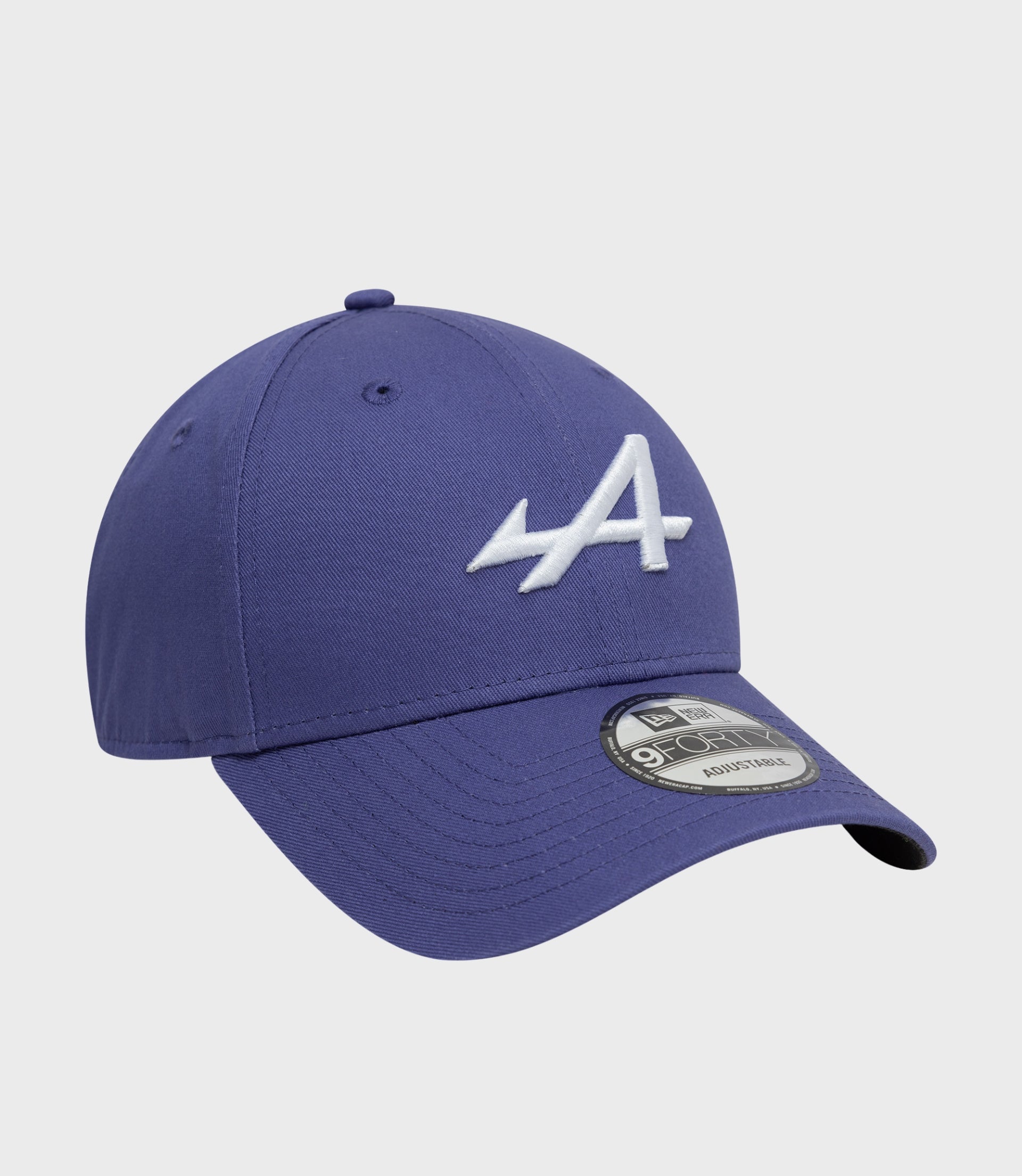Front view of New Era Alpine 9Forty cap showing embroidered logo on crown and visible brim sticker.