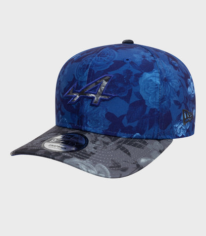 Navy floral print New Era Alpine 9Fifty cap with curved brim and embroidered emblem on the crown