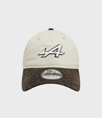 White Alpine Acid Wash 9Twenty cap with LA embroidery on the crown and brown denim brim with edge sticker.
