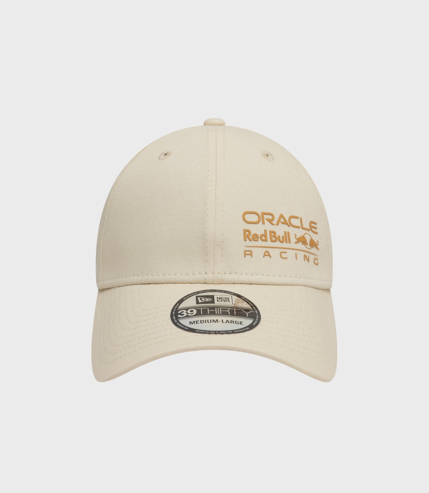 Beige New Era 39Thirty cap with Oracle Red Bull Racing branding on front panel
