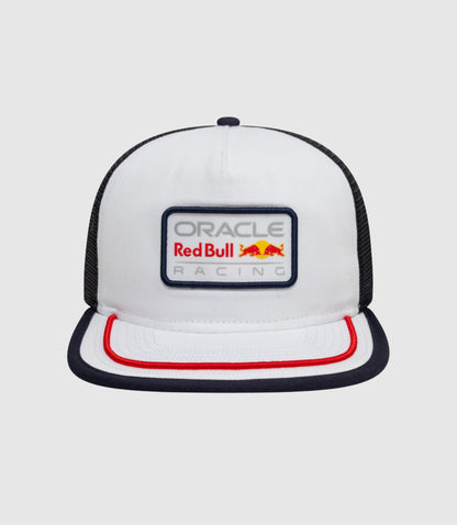 Front view of the New Era Oracle Red Bull Racing Retro 9Fifty cap in white with embroidered front patch