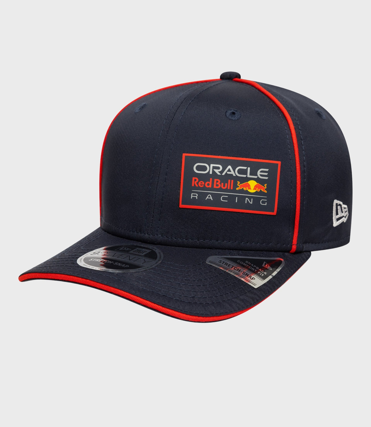 Front view of dark blue Oracle Red Bull Racing 9Seventy Stretch Snap cap with red piping and logo patch