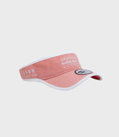 Pastel pink visor cap with Oracle Red Bull Racing logo and sticker on the brim