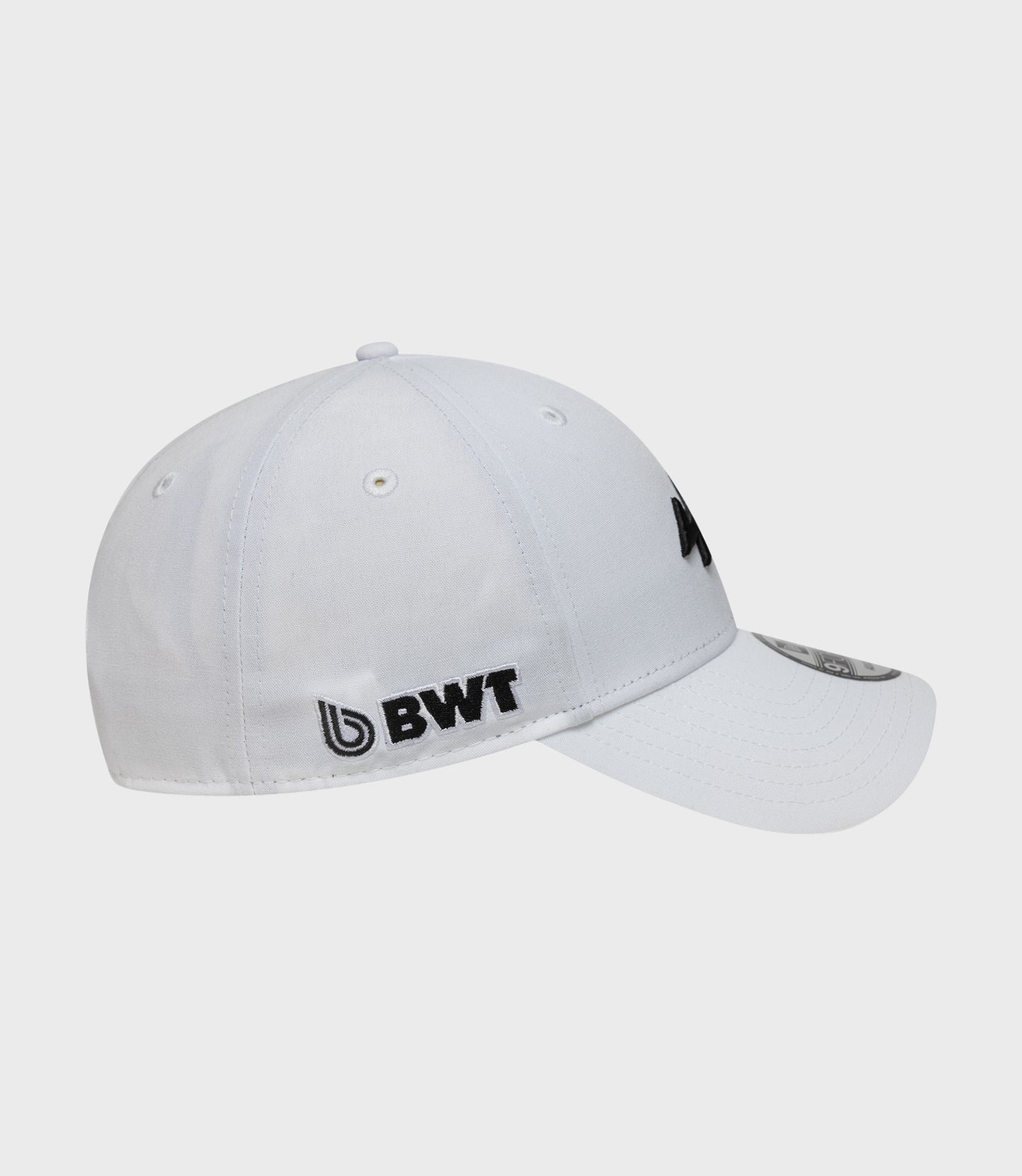 White cap angled to show side US BWT logo and New Era sticker on brim