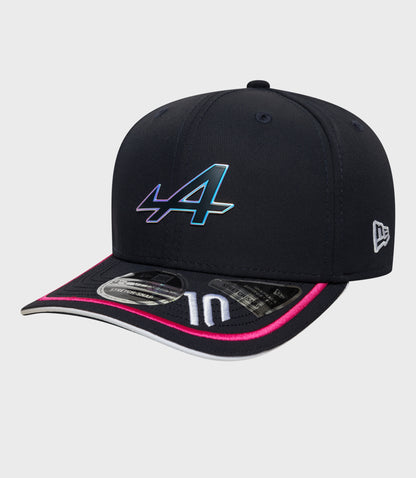Navy New Era 9Seventy stretch snap cap with a large iridescent front logo and a small New Era emblem on the side