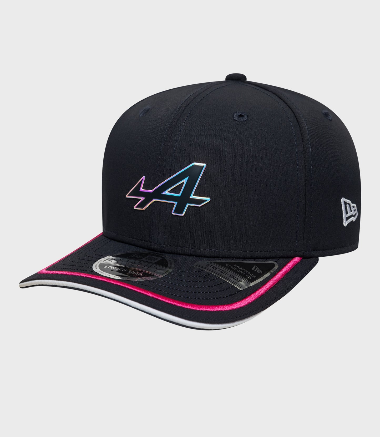 Navy 9Seventy stretch snap cap with colorful front logo and New Era emblem on the side
